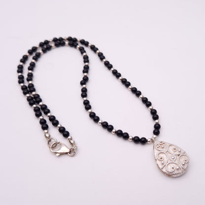 Sterling Silver and Onyx Beaded Necklace with pendant