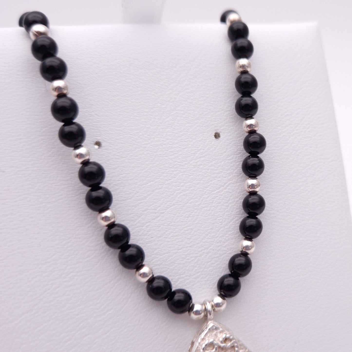 Sterling Silver and Onyx Beaded Necklace with pendant