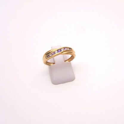 9ct yellow gold amethyst and cubic zirconia channel set wave ring