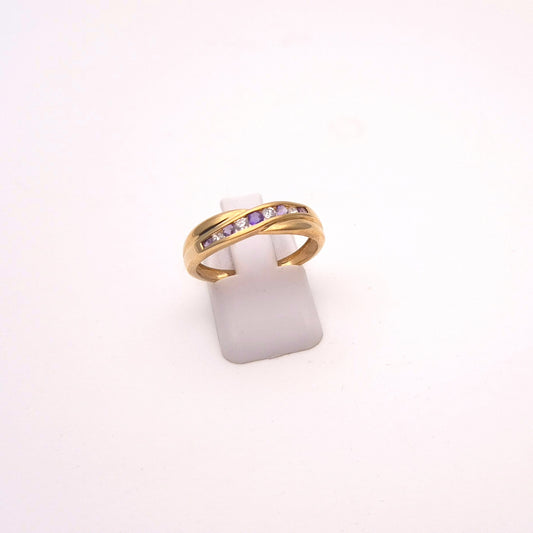 9ct yellow gold amethyst and cubic zirconia channel set wave ring