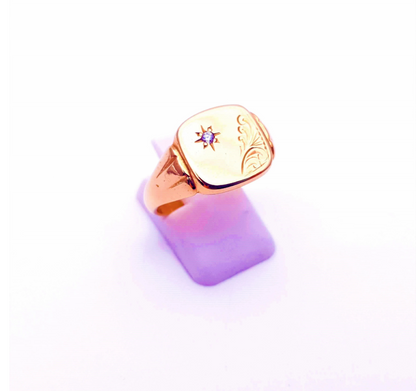 9ct Yellow Gold Square Shaped Diamond Set Gents Signet Ring