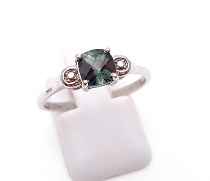 9ct White Gold cushion chequerboard cut Spinel Ring