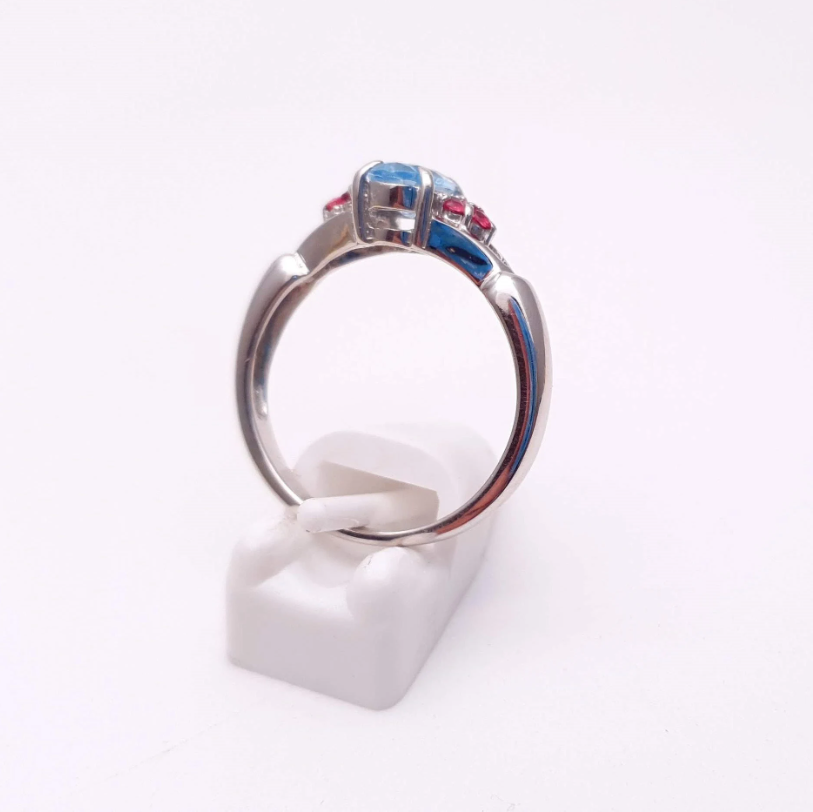 9ct White Gold Blue Topaz and Pink Stone Ring