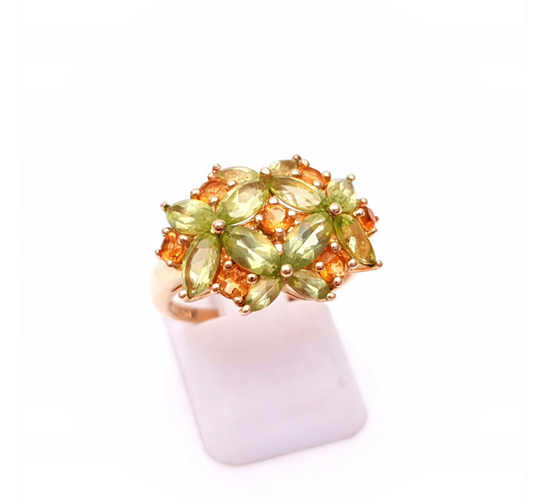 9ct yellow gold peridot and citrine fancy cluster ring