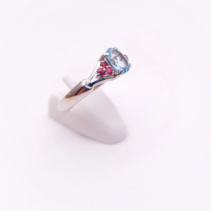 9ct White Gold Blue Topaz and Pink Stone Ring