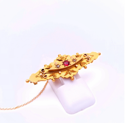 9ct Yellow gold Traditional Ruby and diamond Mourning Brooch ( Chester 1914)