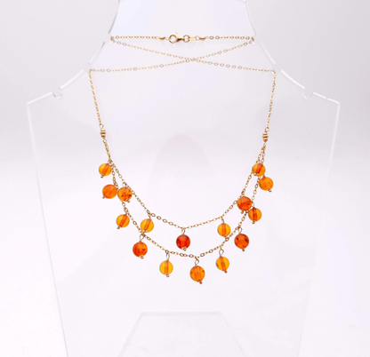 9ct yellow gold drop amber bead multi strand necklace 17 inches
