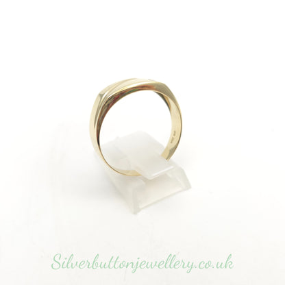 9ct Yellow Gold Wide Gents Diamond Set Signet Style Band Ring