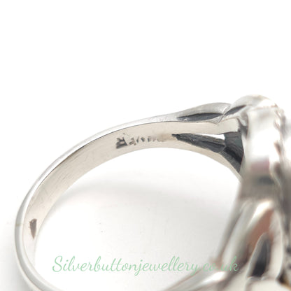 Sterling Silver Vintage Oval Cut Blue John Celtic Knot Shoulders Style Ring