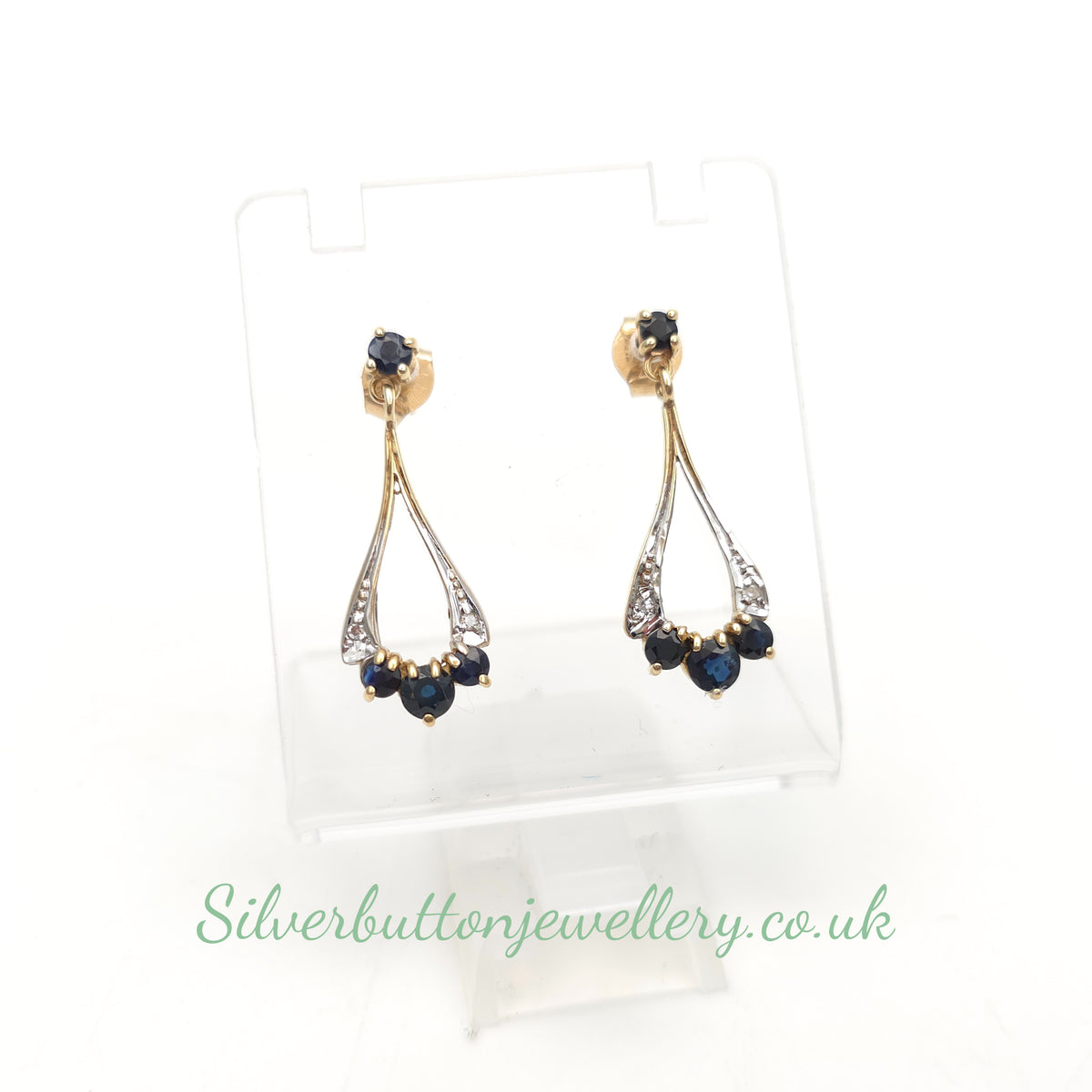 9ct Yellow Gold Vintage Sapphire And Diamond Openwork Drop Earrings