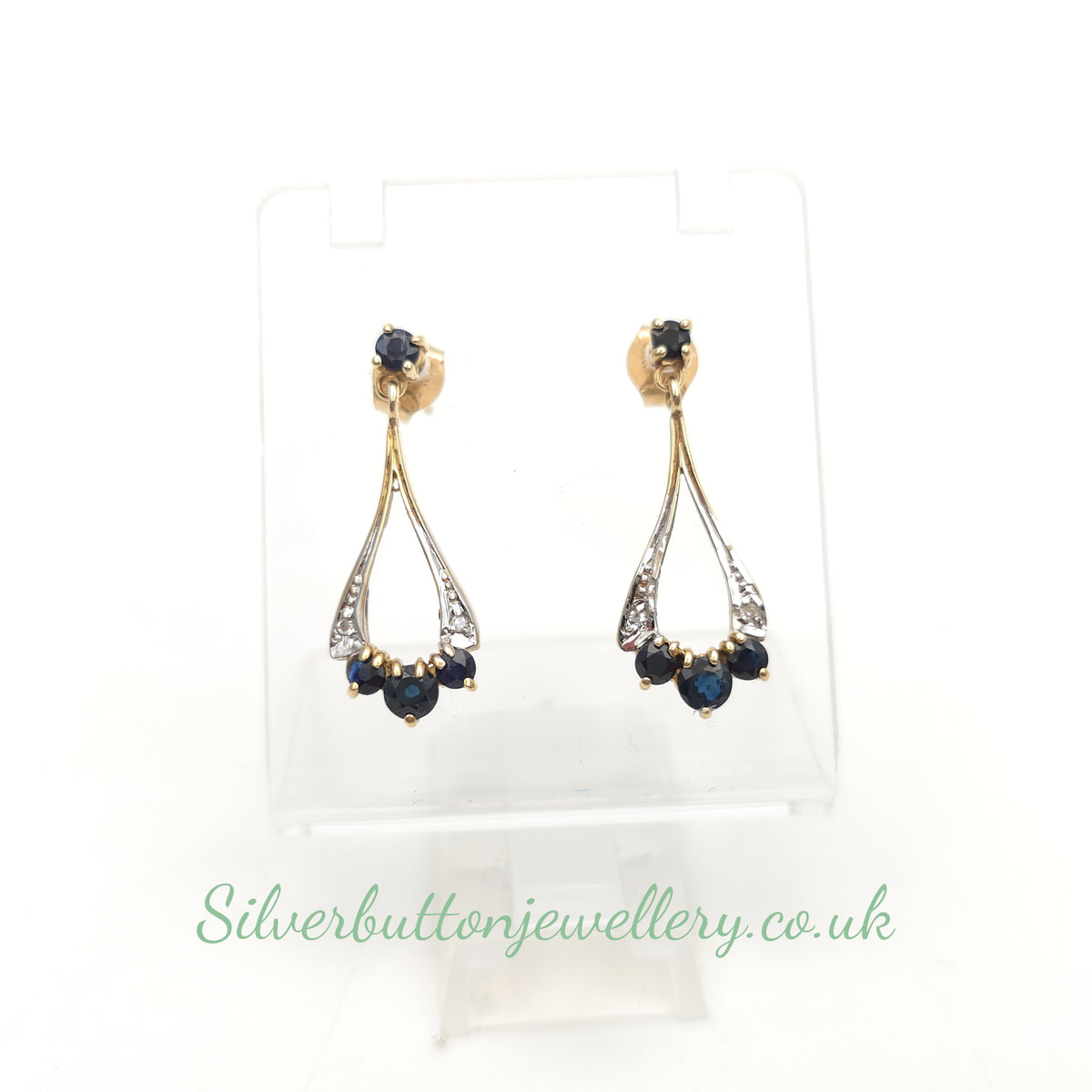9ct Yellow Gold Vintage Sapphire And Diamond Openwork Drop Earrings