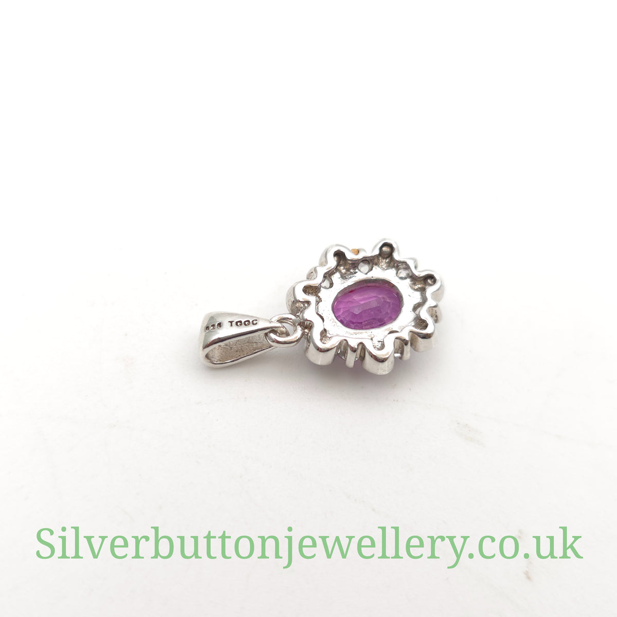 Sterling Silver Oval Cut Pink Sapphire And White Zircon Cluster Pendant Piece