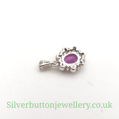 Sterling Silver Oval Cut Pink Sapphire And White Zircon Cluster Pendant Piece