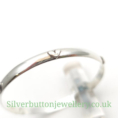 Sterling Silver Patterned Puffed Heart Motif Solid Round Bangle