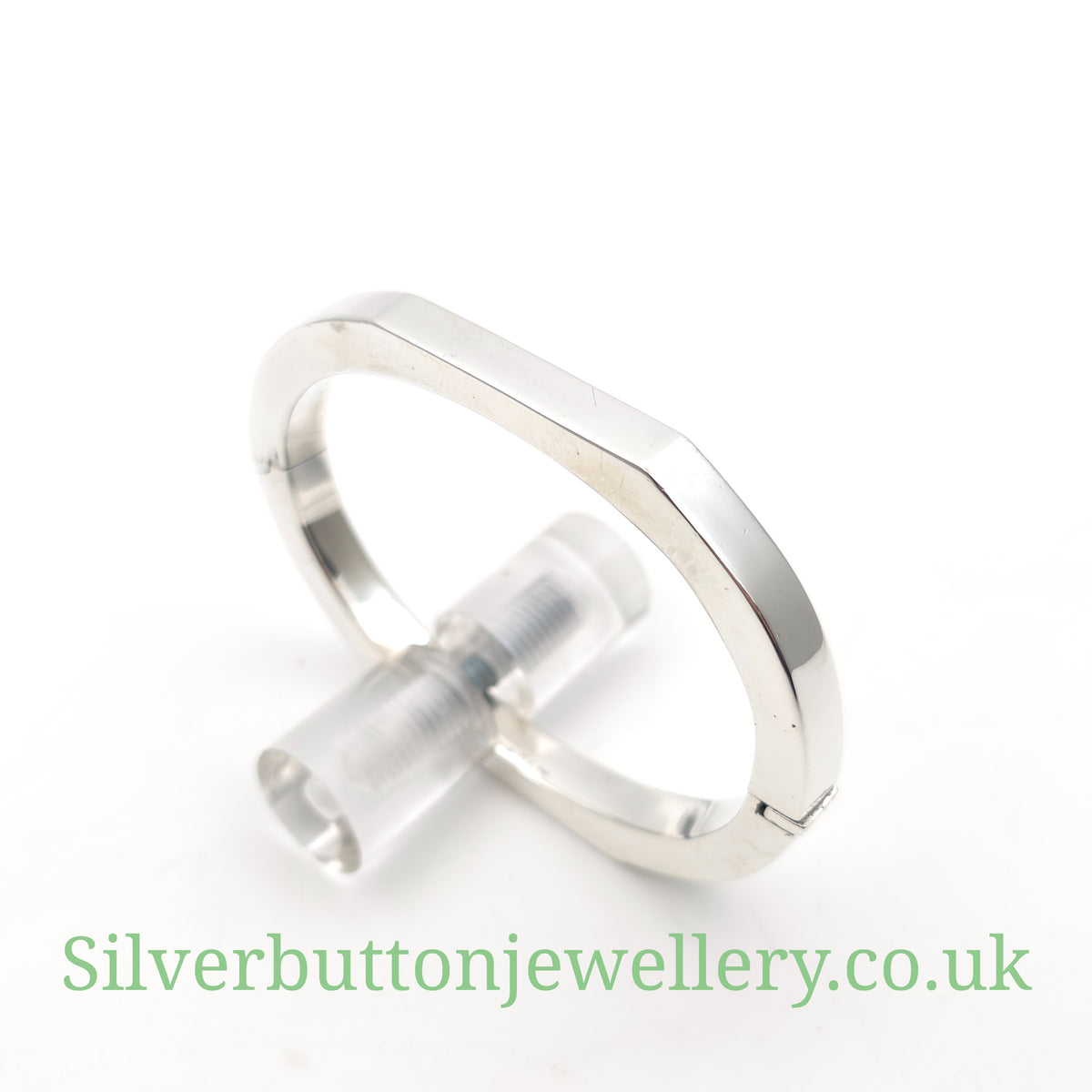 Sterling Silver Square Profile Flat Edge Hinged Oval Shaped Bangle