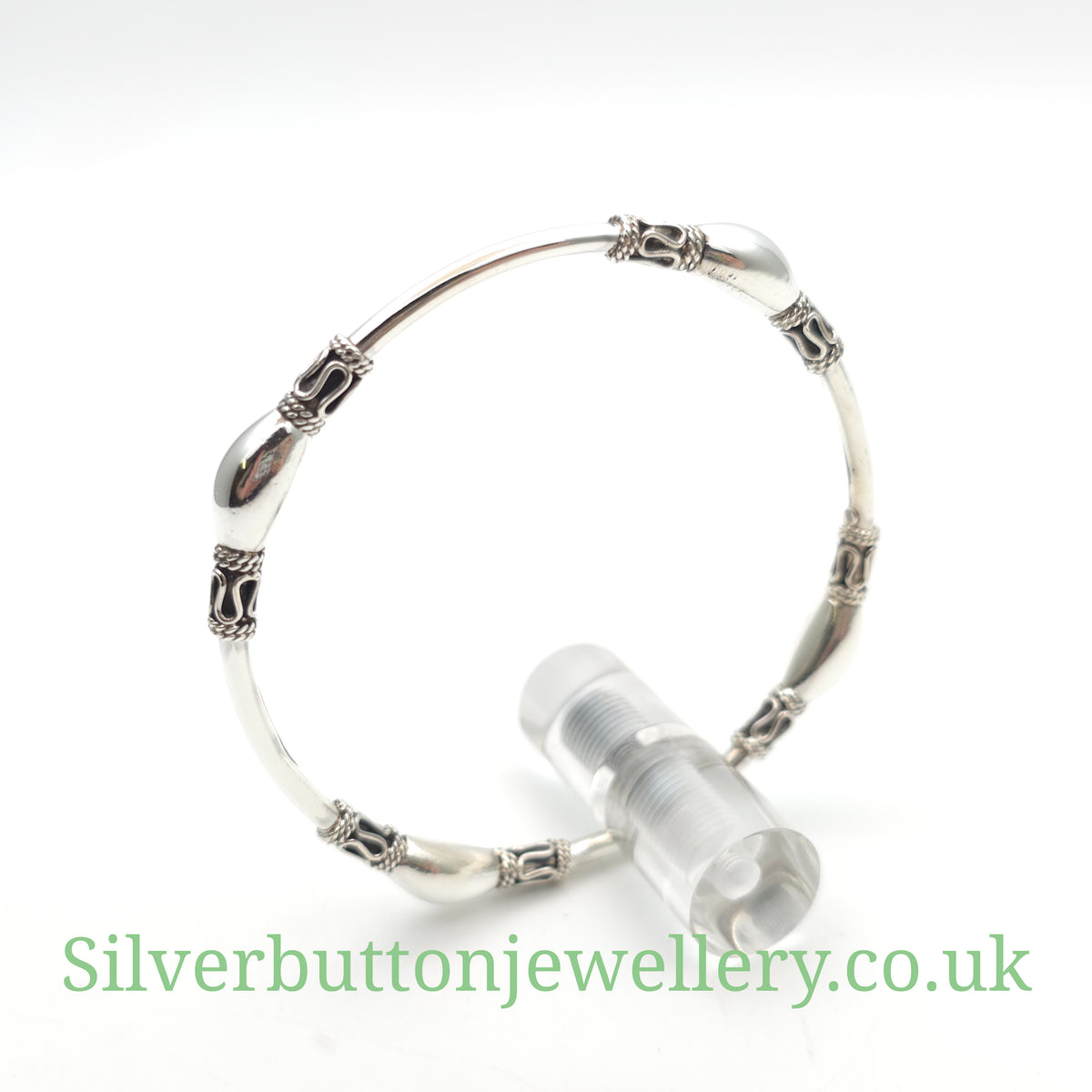 Sterling Silver Fancy Beaded Station Tube Bangle