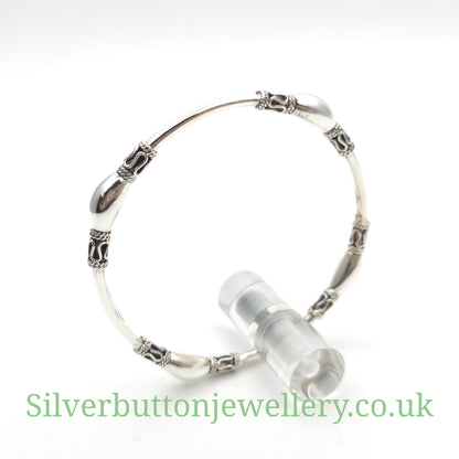 Sterling Silver Fancy Beaded Station Tube Bangle