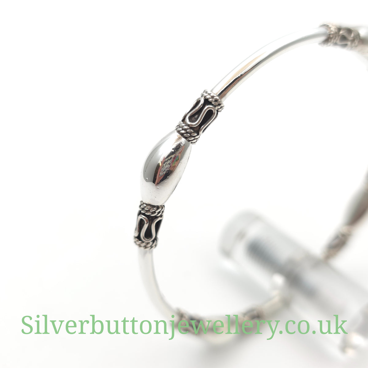 Sterling Silver Fancy Beaded Station Tube Bangle