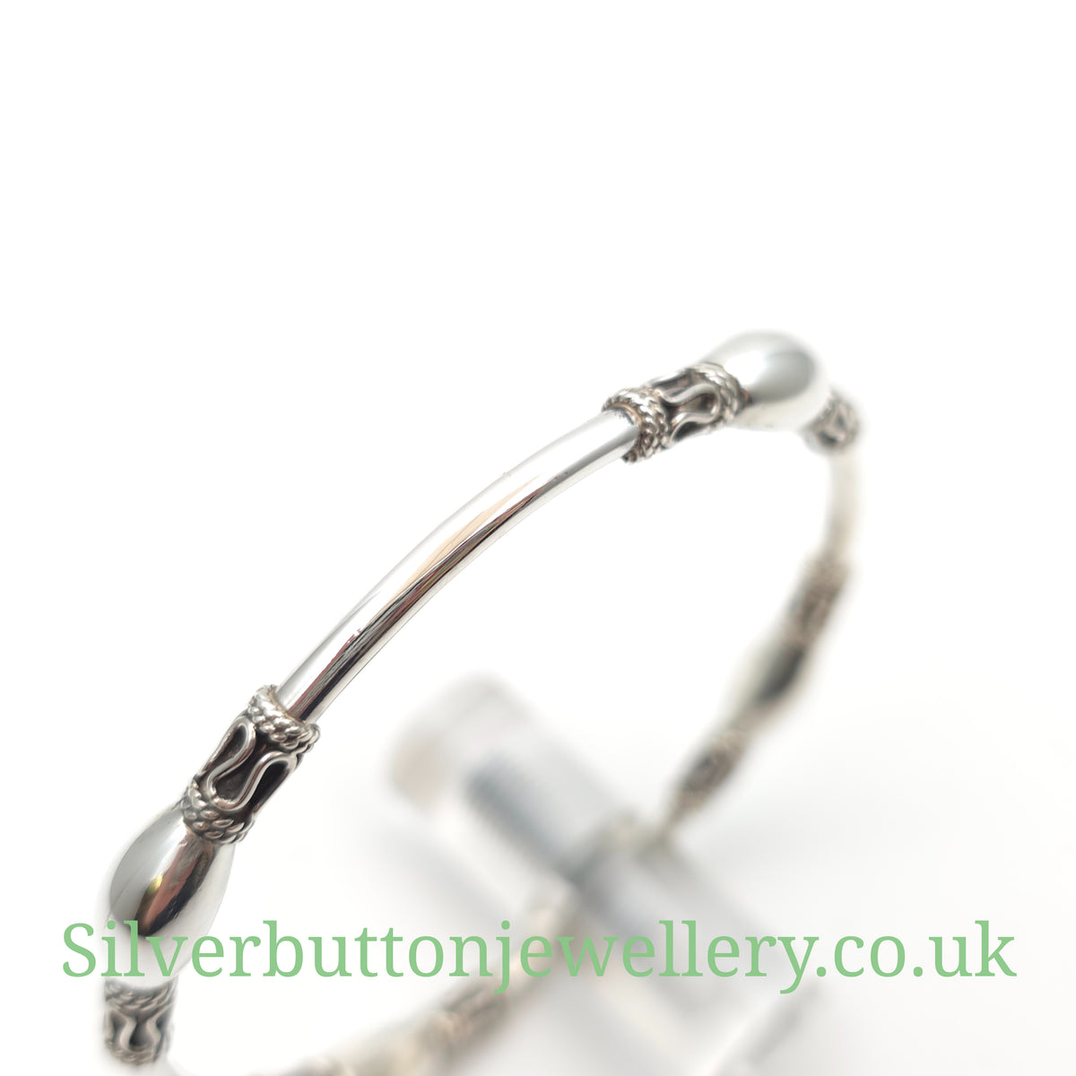 Sterling Silver Fancy Beaded Station Tube Bangle