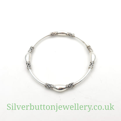 Sterling Silver Fancy Beaded Station Tube Bangle