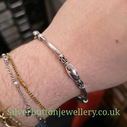 Sterling Silver Fancy Beaded Station Tube Bangle