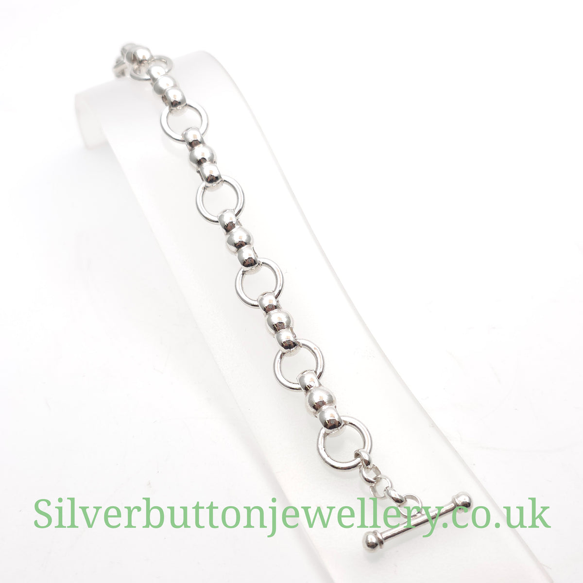 Sterling Silver Chunky Unique Link T-Bar Closure Bracelet