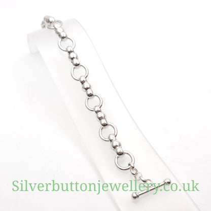 Sterling Silver Chunky Unique Link T-Bar Closure Bracelet