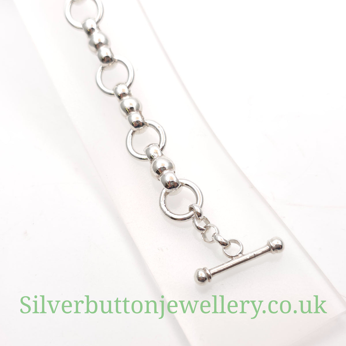 Sterling Silver Chunky Unique Link T-Bar Closure Bracelet