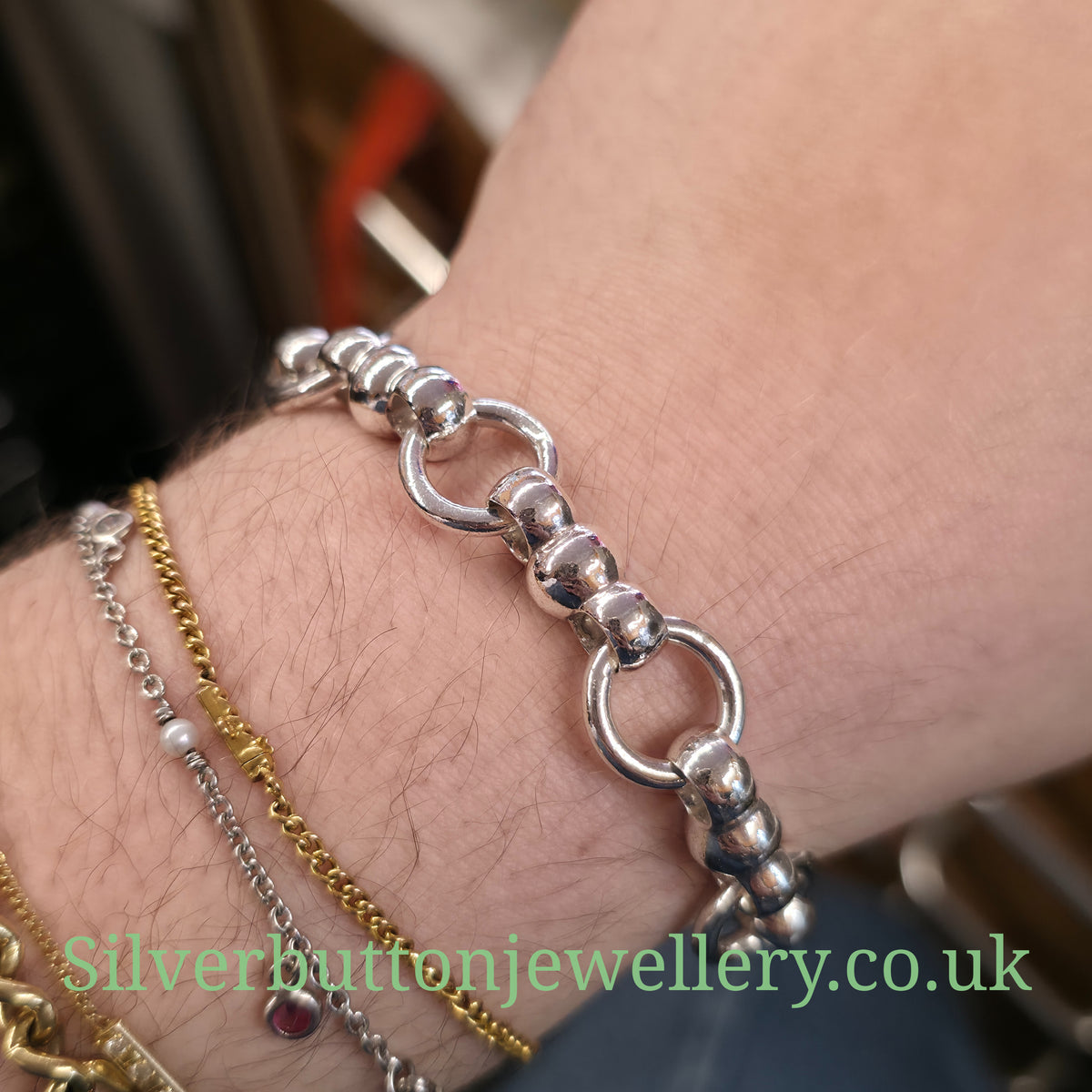 Sterling Silver Chunky Unique Link T-Bar Closure Bracelet