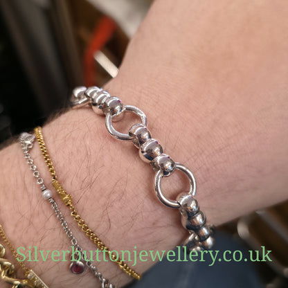 Sterling Silver Chunky Unique Link T-Bar Closure Bracelet
