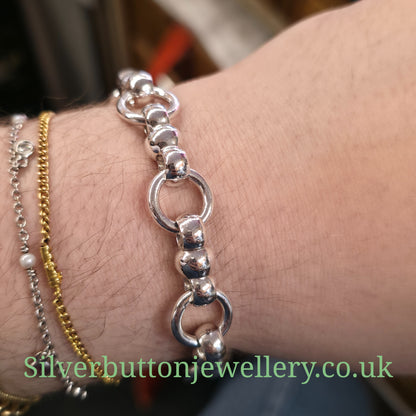 Sterling Silver Chunky Unique Link T-Bar Closure Bracelet