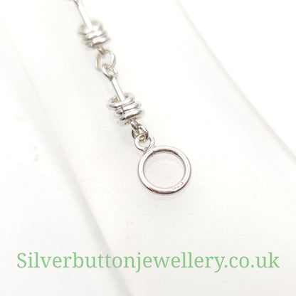 Sterling Silver Moving Jump Ring Trio Link T-Bar Closure Bracelet