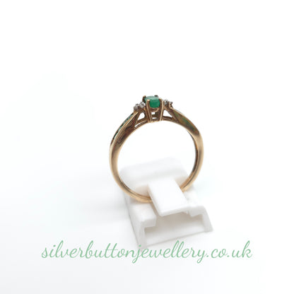 9ct Yellow Gold Emerald And Diamond With Channel Set Emerald Shoulders Ring