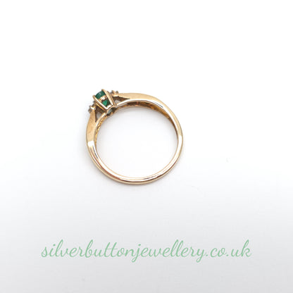 9ct Yellow Gold Emerald And Diamond With Channel Set Emerald Shoulders Ring