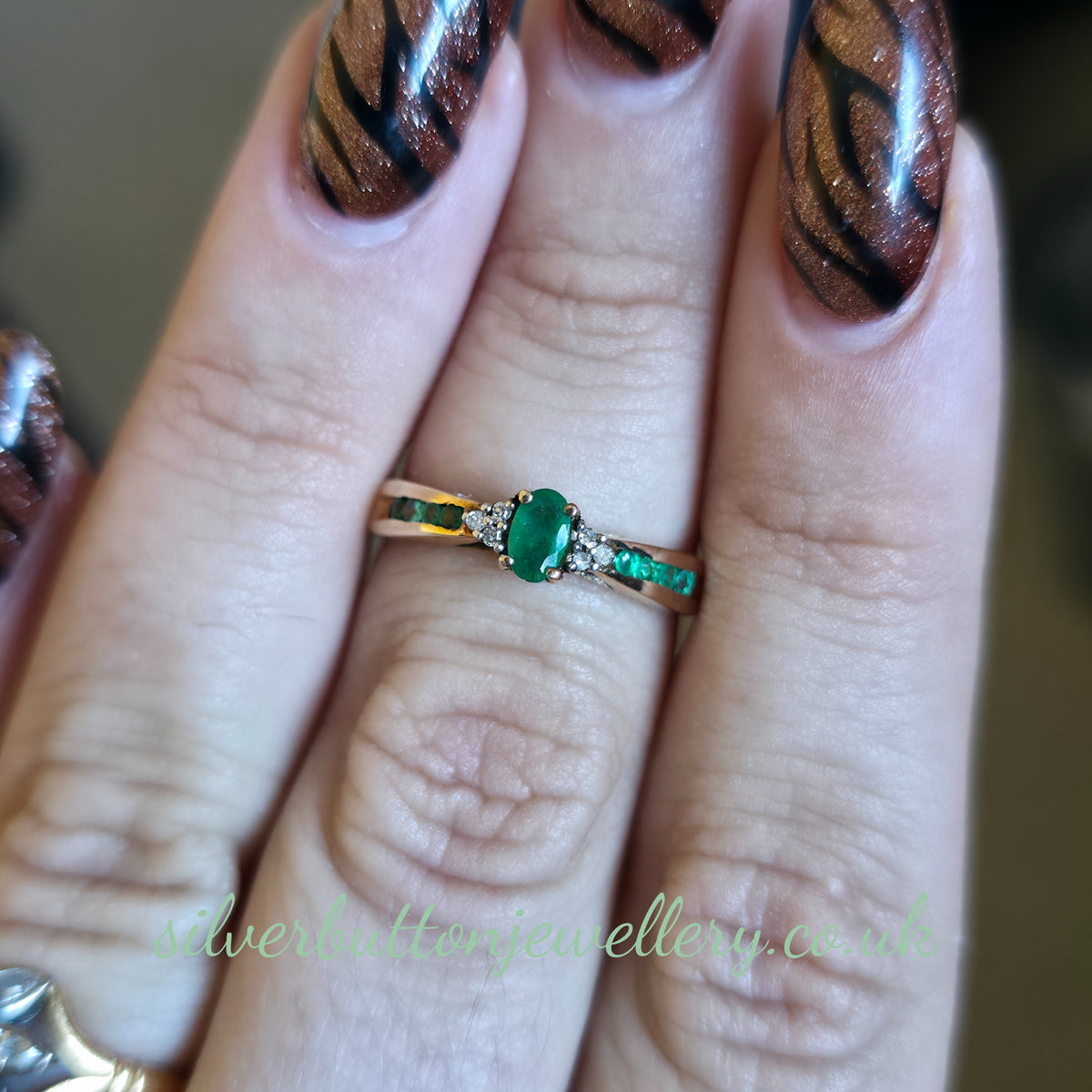 9ct Yellow Gold Emerald And Diamond With Channel Set Emerald Shoulders Ring