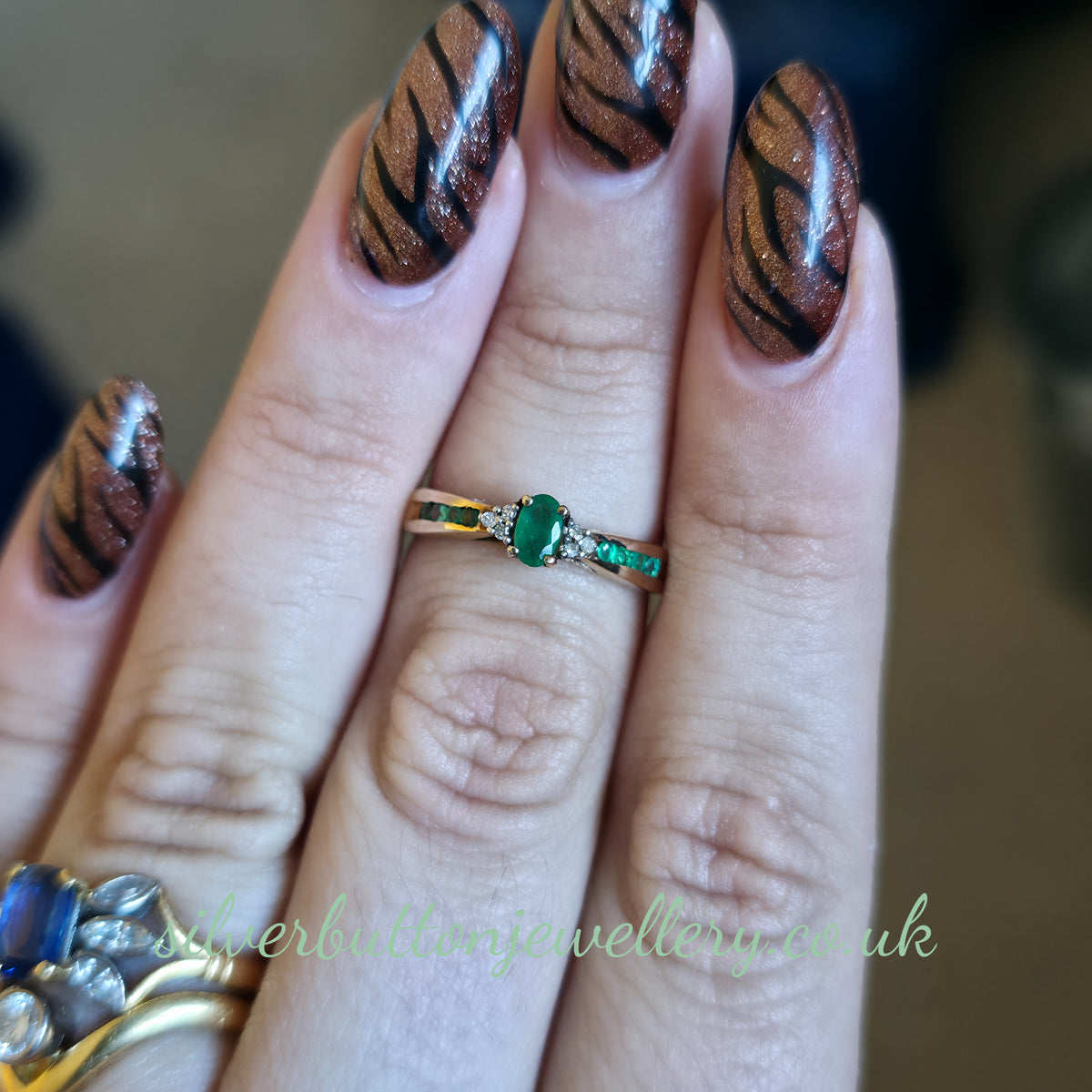 9ct Yellow Gold Emerald And Diamond With Channel Set Emerald Shoulders Ring