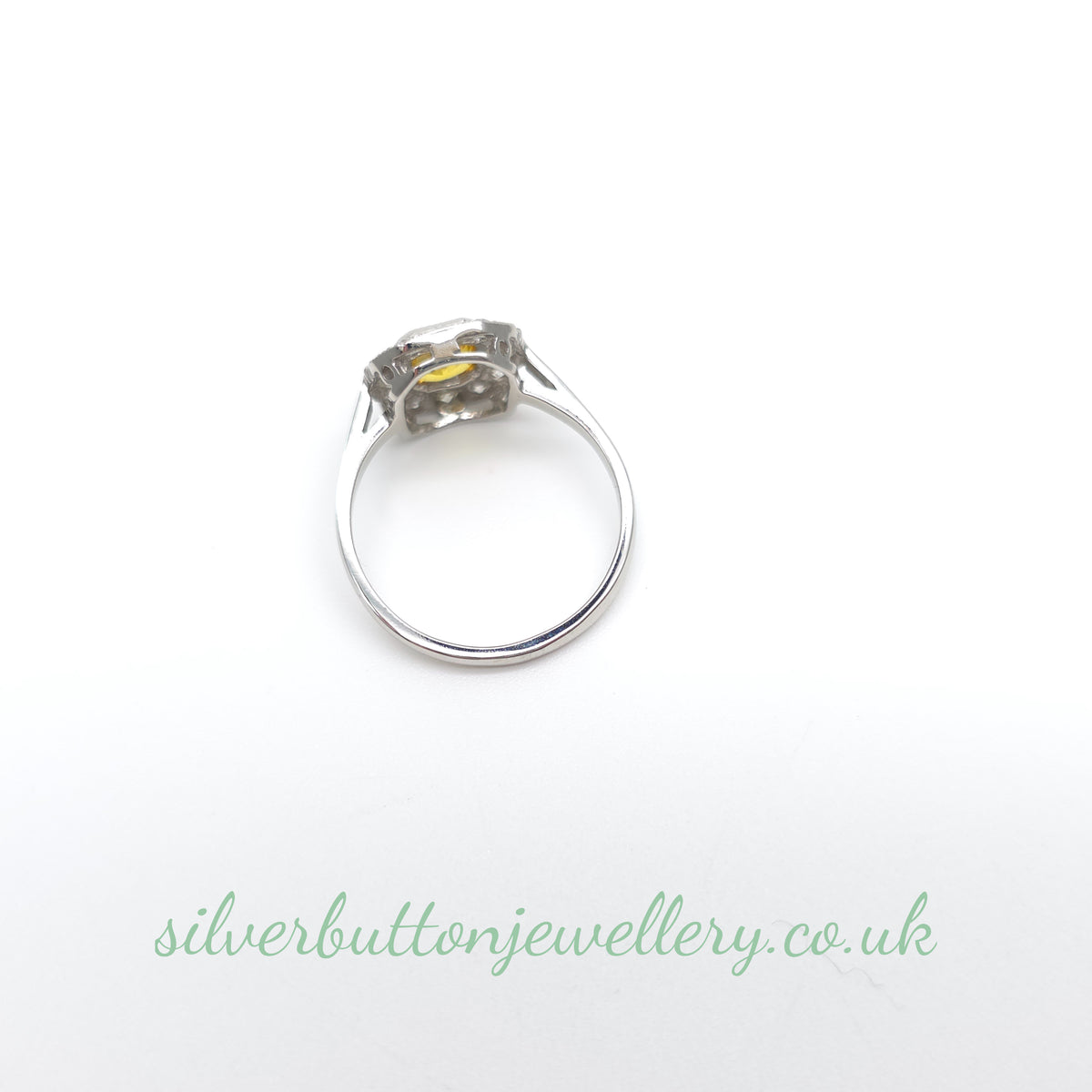 Platinum Antique Emerald Cut Yellow Sapphire And Diamond Deco Style Cluster Ring