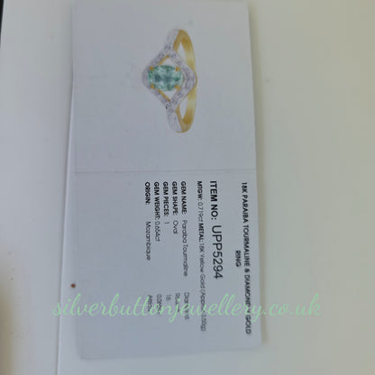 18ct Yellow Gold Oval Cut Paraiba Tourmaline And Diamond Open Crossover Ring