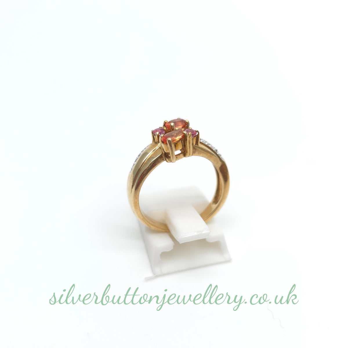 9ct Yellow Gold Ceylon Padparadscha Sapphire And Diamond Wide Band Ring