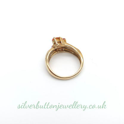 9ct Yellow Gold Ceylon Padparadscha Sapphire And Diamond Wide Band Ring