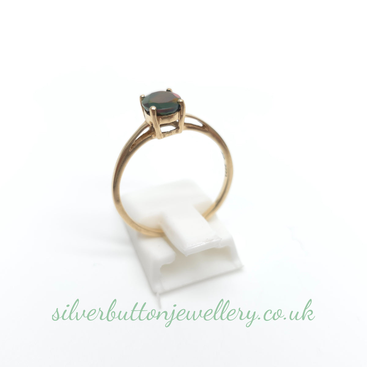10ct Yellow Gold Faceted Oval Cut Ammolite Solitaire Ring