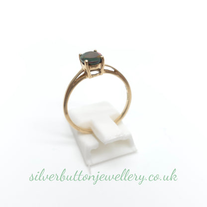 10ct Yellow Gold Faceted Oval Cut Ammolite Solitaire Ring