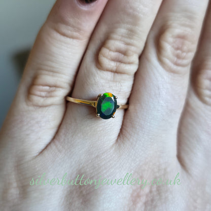 10ct Yellow Gold Faceted Oval Cut Ammolite Solitaire Ring