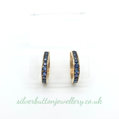 14ct Yellow Gold Vintage Channel Set Round Cut Sapphire Hoop Earrings
