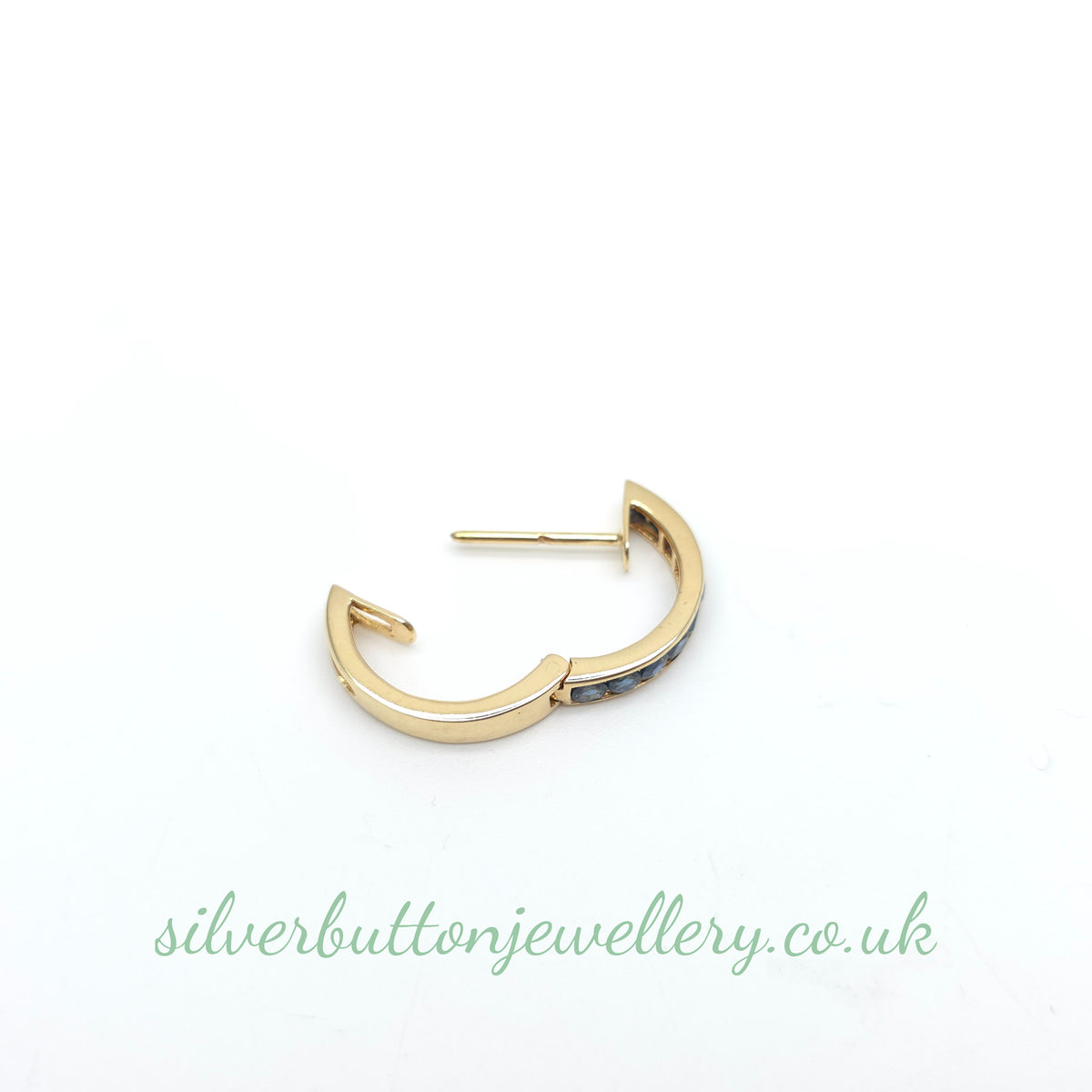 14ct Yellow Gold Vintage Channel Set Round Cut Sapphire Hoop Earrings