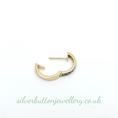 14ct Yellow Gold Vintage Channel Set Round Cut Sapphire Hoop Earrings