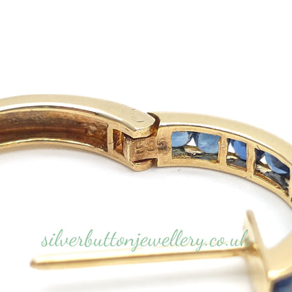 14ct Yellow Gold Vintage Channel Set Round Cut Sapphire Hoop Earrings