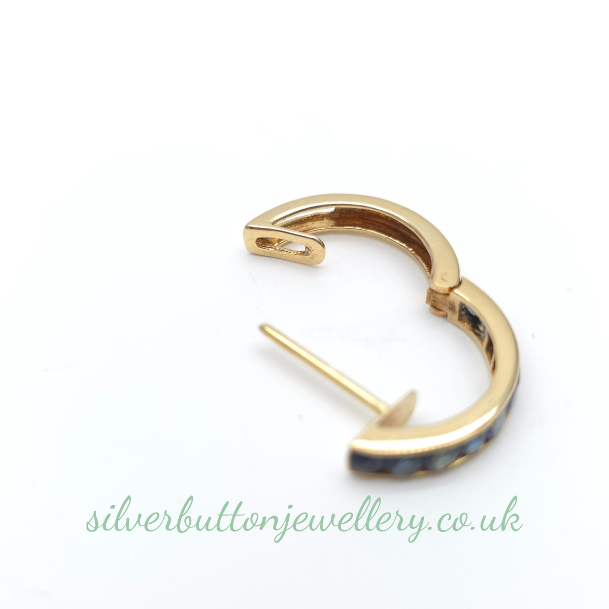 14ct Yellow Gold Vintage Channel Set Round Cut Sapphire Hoop Earrings