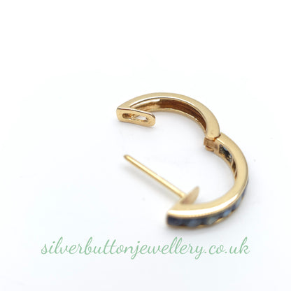 14ct Yellow Gold Vintage Channel Set Round Cut Sapphire Hoop Earrings