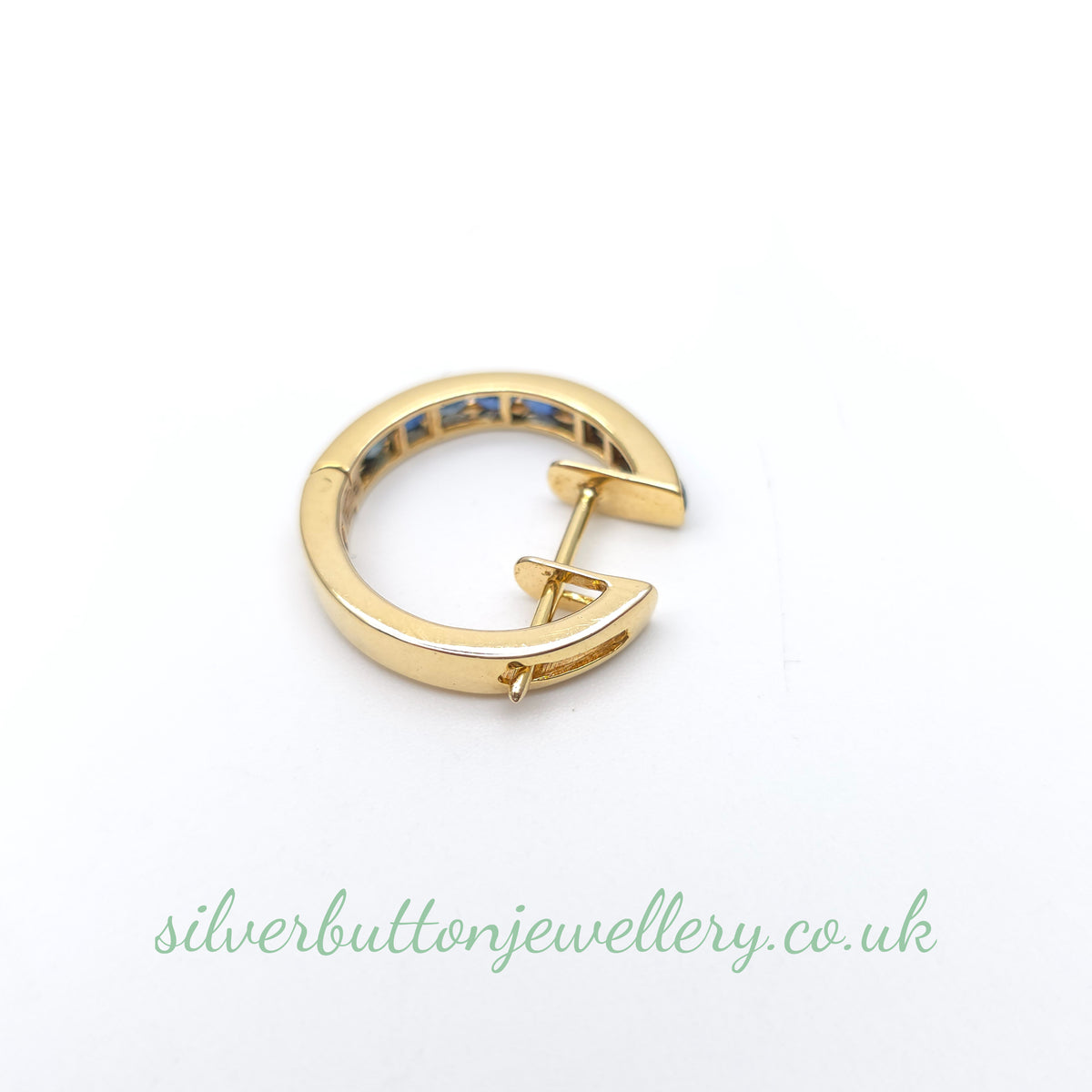 14ct Yellow Gold Vintage Channel Set Round Cut Sapphire Hoop Earrings